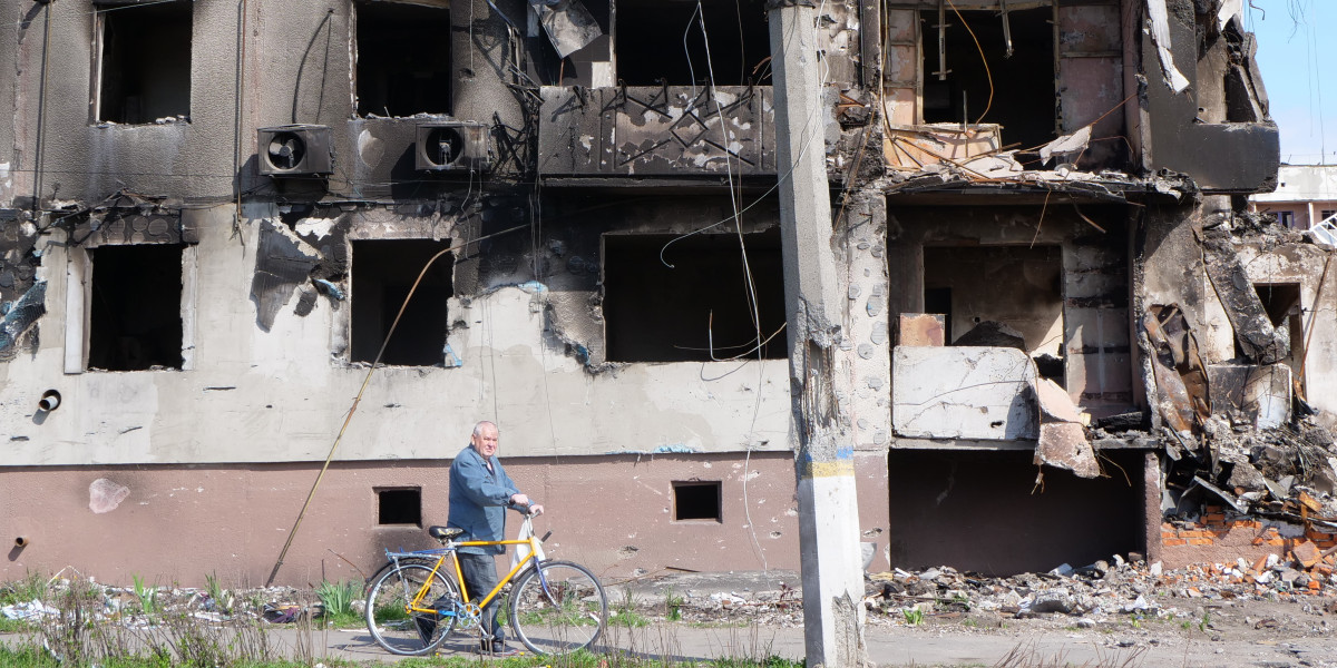 Destroyed building in Borodianka, Kyiv oblast