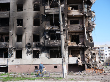 Destroyed building in Borodianka, Kyiv oblast