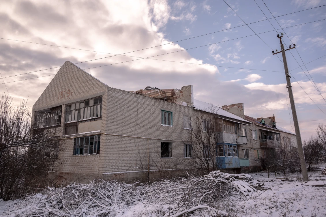 A destroyed house in the village of Pryshyb in Kharkiv Oblast. The village was not under occupation but suffered a lot from the fighting.
