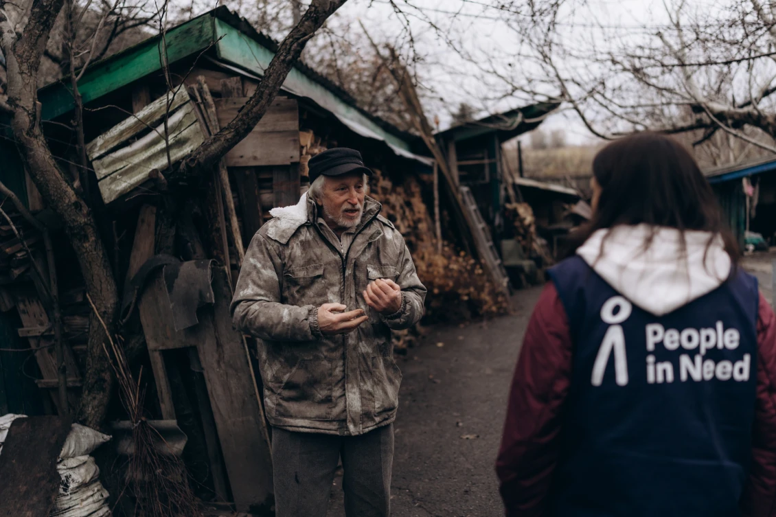 Vasyl Odeniuk in his yard in Obukhovychi. The Russians occupied this village. 