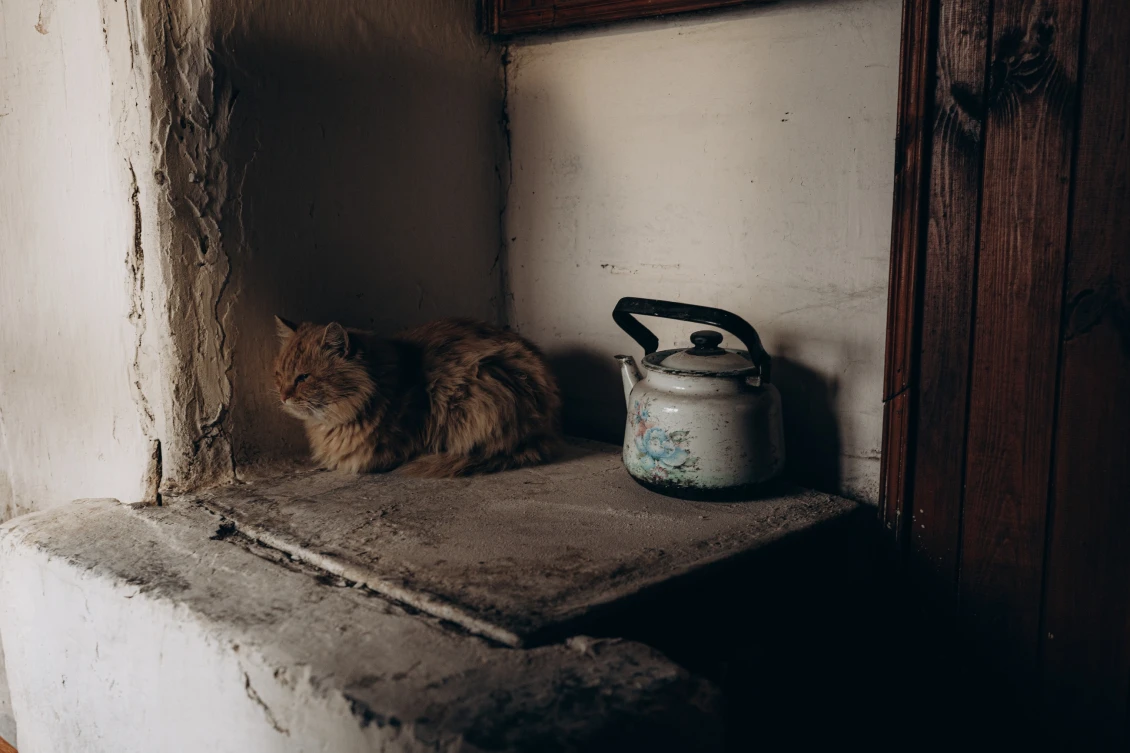 The stove in the couple's house. When the owners lit it to cook, the Russians threatened to shoot their house from a tank. 