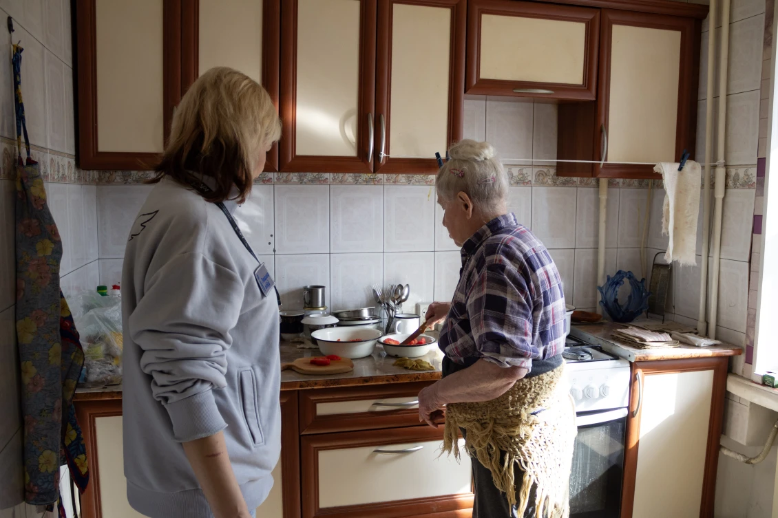 The first items on Valentyna's list are cooking borscht and tidying the cupboard